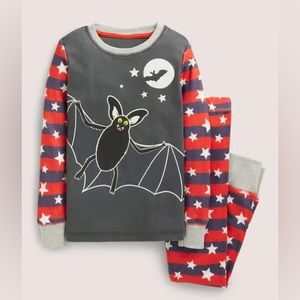 Mini Boden Grey Red Bat Glow In The Dark Halloween Pajamas Size 4Y 5Y 4 5 New